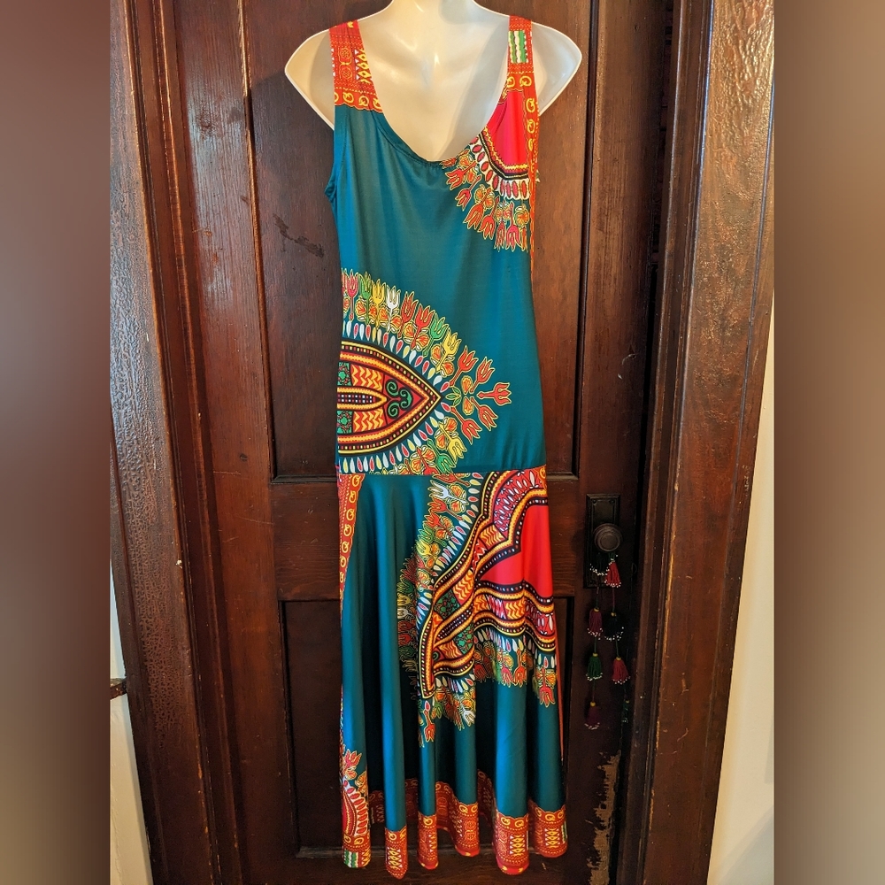 African Dashiki print dress mermaid cut sz LARGE 12 short